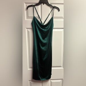 Aigeman Satin Forest Green Fitted Mini Dress Size Medium